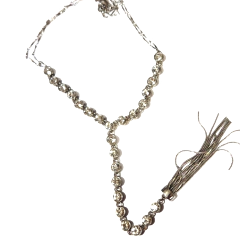 Long v rhinestone tassel necklace